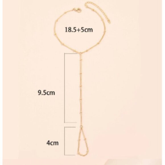 Tiny Chain Bracelet Finger Rings Gold Color Link Chains Connecting Hand Harness - Picture 3 of 4